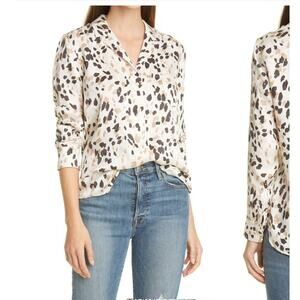 Rails Rebel Abstract Animal Print Silk Blouse Workwear Minimalist Luxe Sz L
